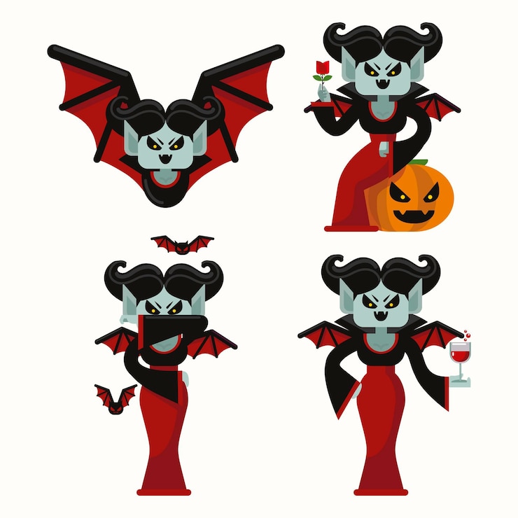 Vecteur gratuit jeu de caractères vampire design plat