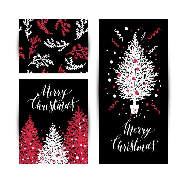 Jeu De Carte De Noël Avec L'arbre Et Pattern Sur Le Noir