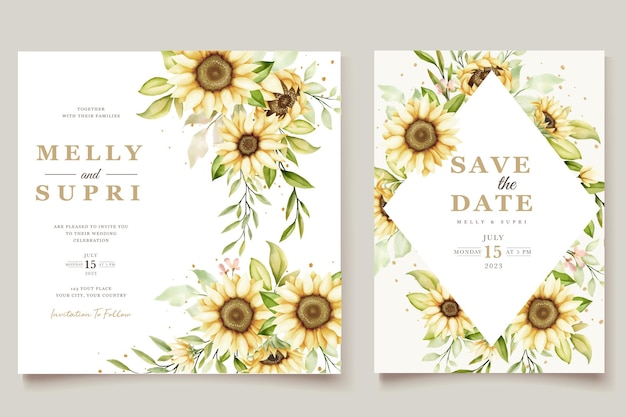 Jeu De Cartes D'invitation De Mariage Aquarelle Tournesol