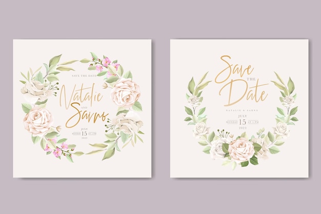 Jeu de cartes d'invitation de mariage floral dessiné à la main