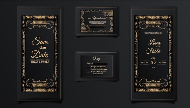 Vecteur gratuit jeu de cartes d'invitation de mariage de luxe