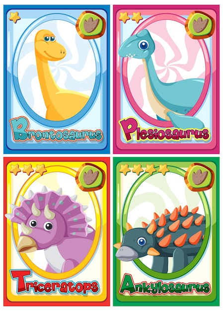 Vecteur gratuit jeu de cartes de personnage de dessin animé de dinosaure