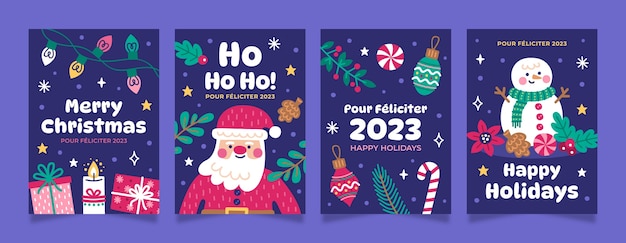 Vecteur gratuit jeu de cartes plat noël pf 2023