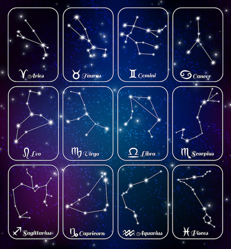Vecteur gratuit jeu de cartes réalistes constellations du zodiaque