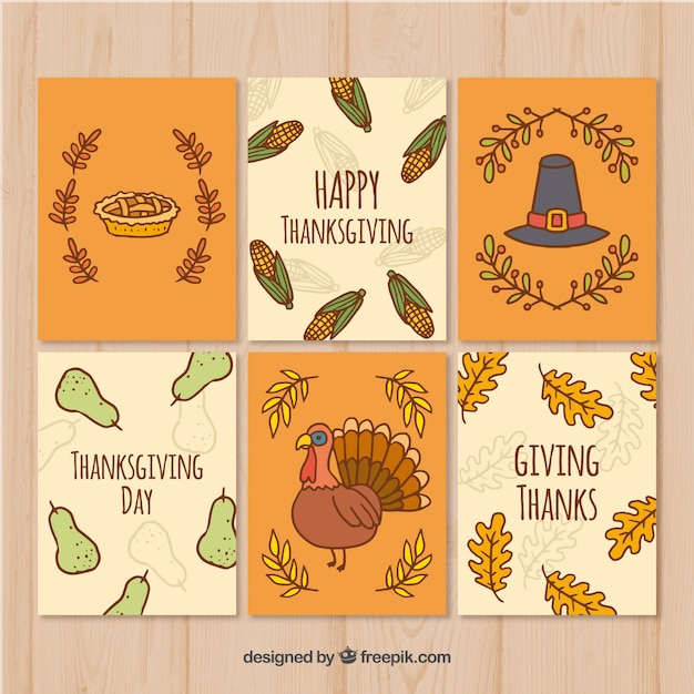 Jeu De Cartes De Thanksgiving Dessinés à La Main