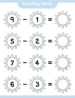 Jeu de comptage, comptez le nombre de snowflake et écrivez le résultat. jeu éducatif pour enfants, feuille de calcul imprimable, illustration vectorielle
