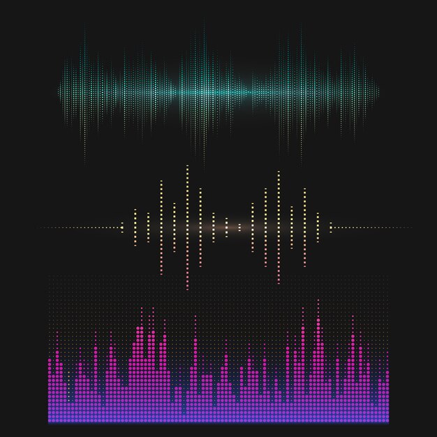 Jeu de conception de vecteur égaliseur coloré onde sonore