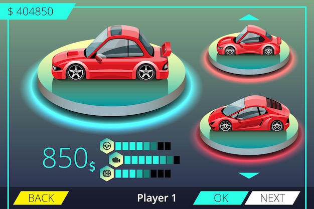 Jeu de course automobile dans le menu d'affichage