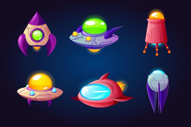 Vecteur gratuit jeu de dessin animé de vaisseaux spatiaux extraterrestres