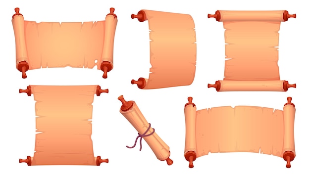 Vecteur gratuit jeu de dessin animé de vieux rouleaux de parchemin