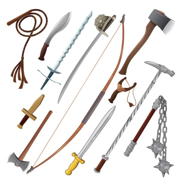 Vecteur gratuit jeu de différentes armes vecteur isolé objets