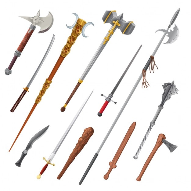 Vecteur gratuit jeu de différentes armes vecteur isolé objets