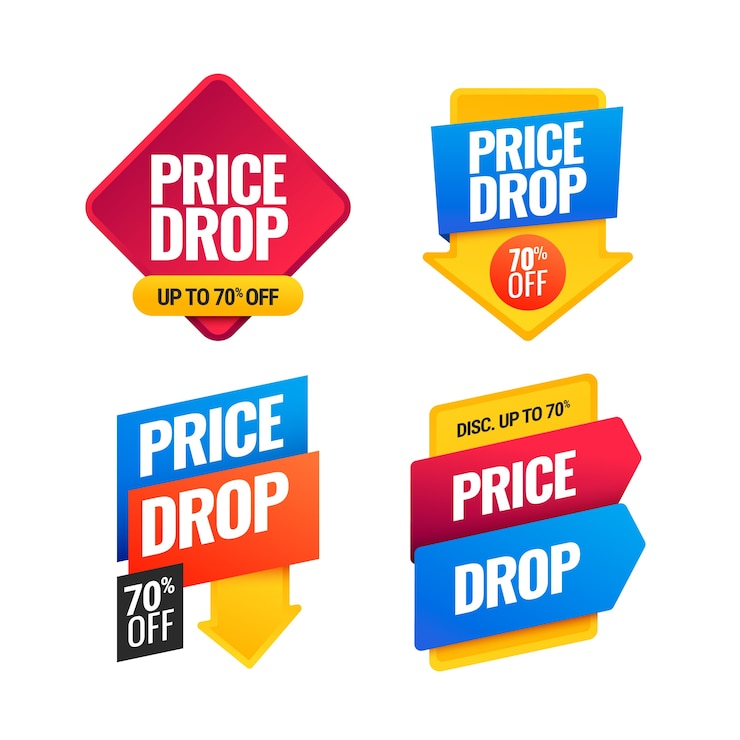 Vecteur gratuit jeu d'étiquettes de baisse de prix dégradé