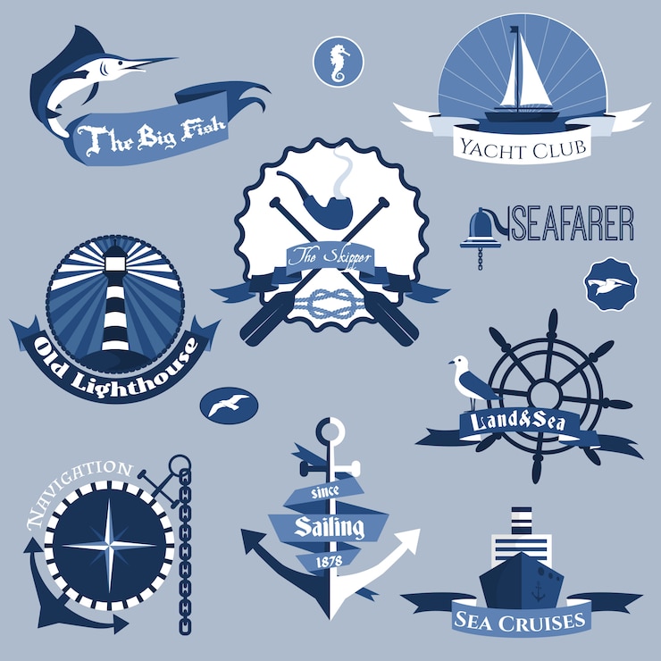 Vecteur gratuit jeu d&#39;étiquettes de mer