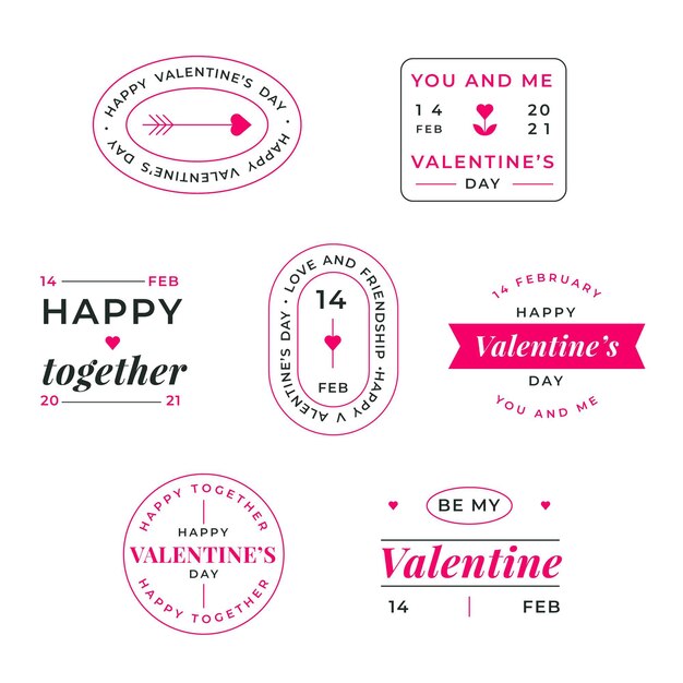 Jeu D'étiquettes De La Saint-valentin Design Plat