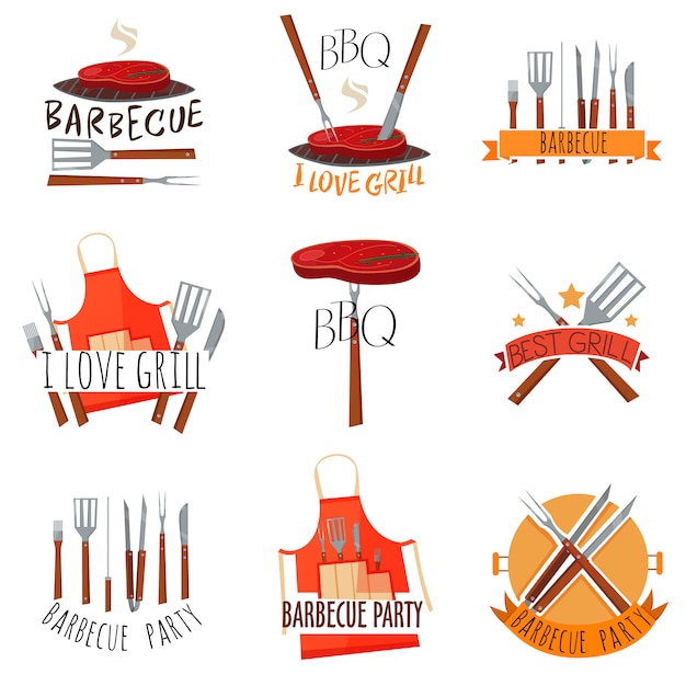 Vecteur gratuit jeu d'étiquettes de soirée barbecue