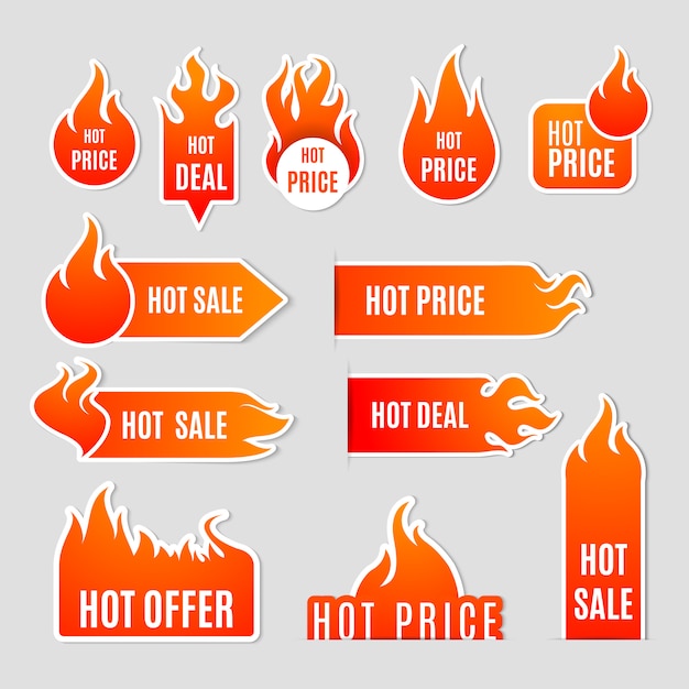 Vecteur gratuit jeu d'étiquettes vente de feu