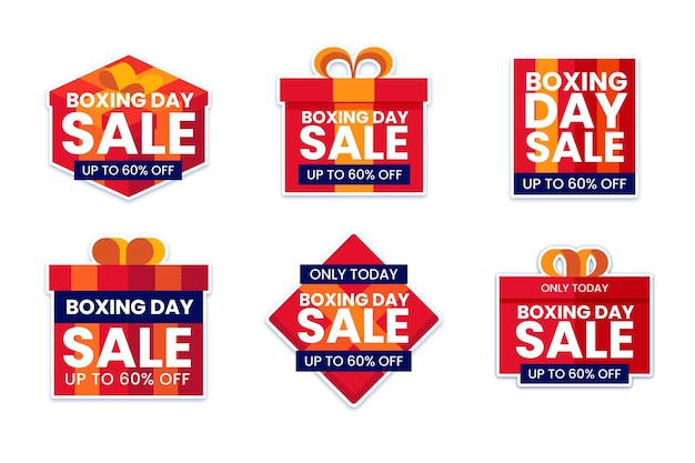 Jeu d'étiquettes de vente plat boxe day