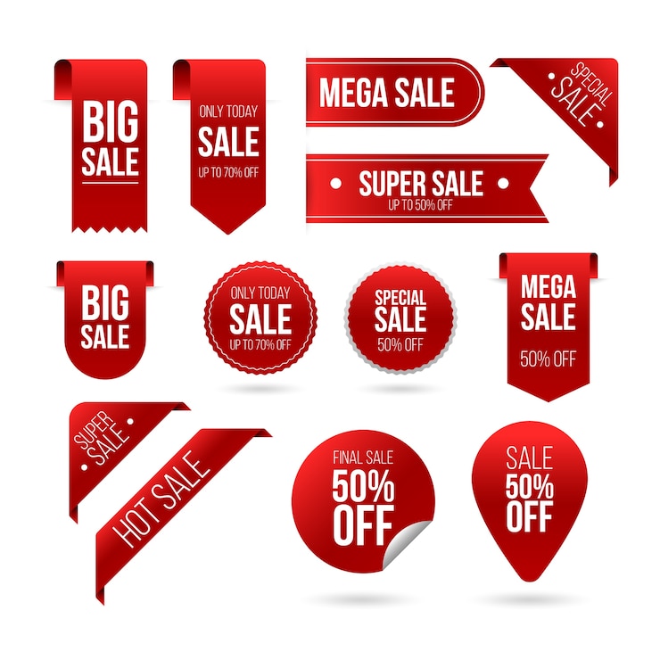 Vecteur gratuit jeu d'étiquettes de vente réaliste