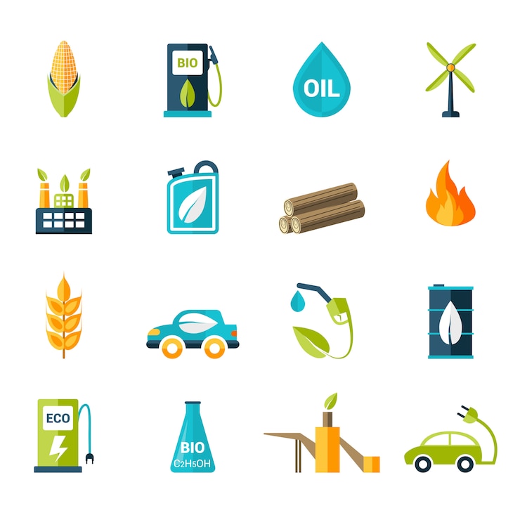 Vecteur gratuit jeu d'icônes de biocarburant