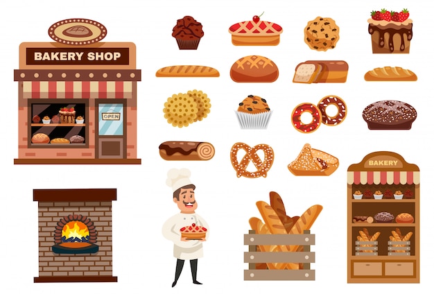 Vecteur gratuit jeu d'icônes de boulangerie