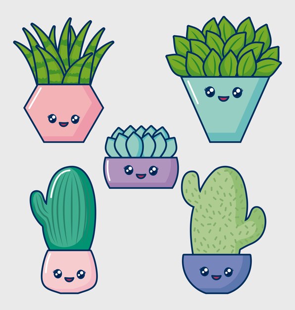 Jeu d&#39;icônes de cactus Kawaii