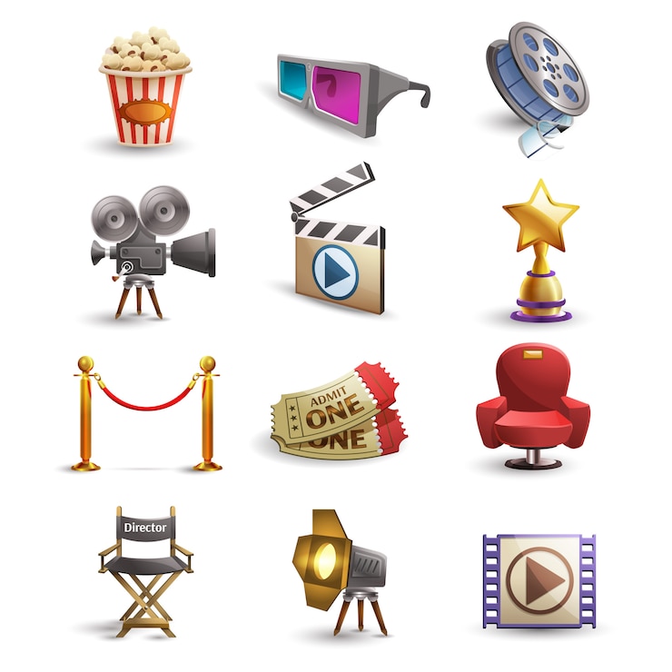 Vecteur gratuit jeu d&#39;icônes de cinéma