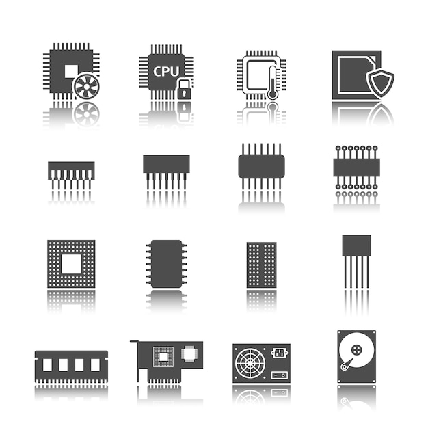 Vecteur gratuit jeu d'icônes de circuit informatique