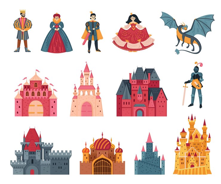 Vecteur gratuit jeu d'icônes de couleur du royaume