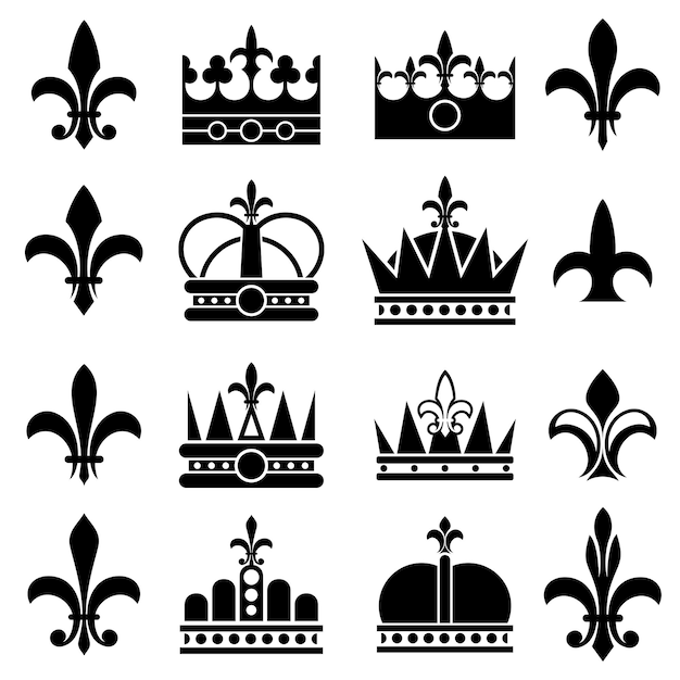 Jeu d'icônes Couronne et fleur de lis