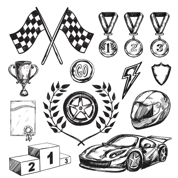 Jeu d'icônes de croquis de prix sport