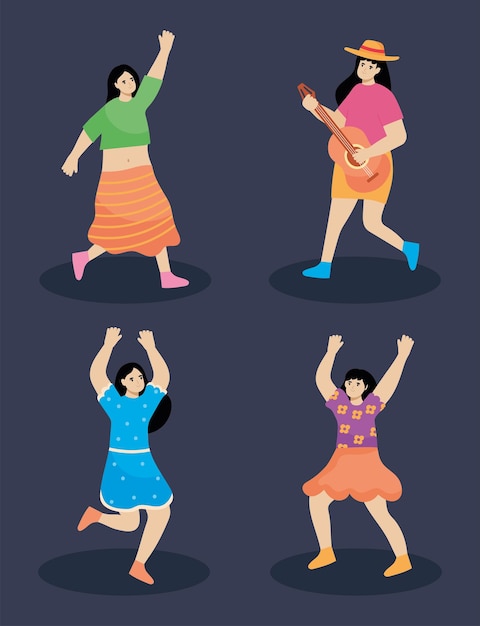 Vecteur gratuit jeu d'icônes de danse de jeunes