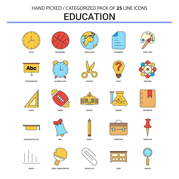 Jeu D'icônes De L'éducation Ligne Plate