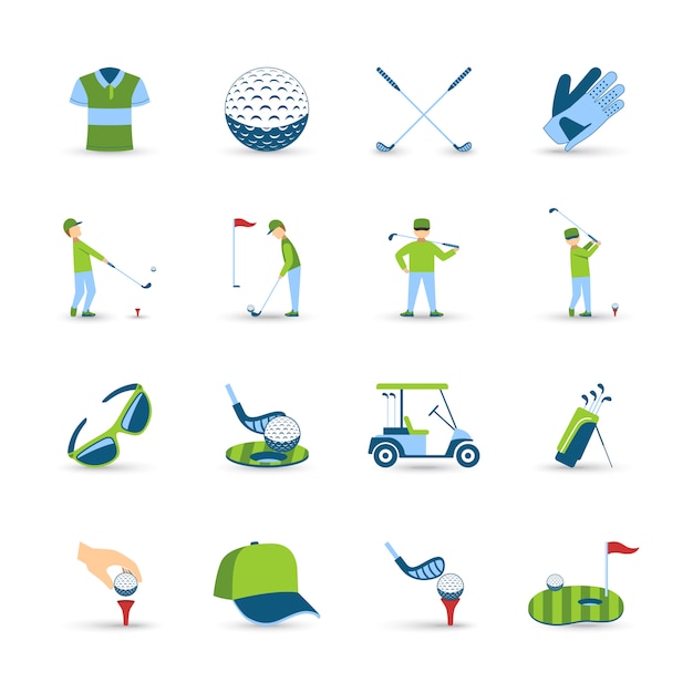 Vecteur gratuit jeu d'icônes de golf