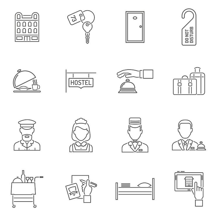 Vecteur gratuit jeu d&#39;icônes de l&#39;hôtel
