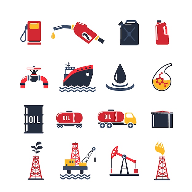 Vecteur gratuit jeu d'icônes de l'industrie pétrolière