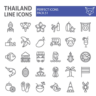 Jeu d'icônes de ligne thaïlande