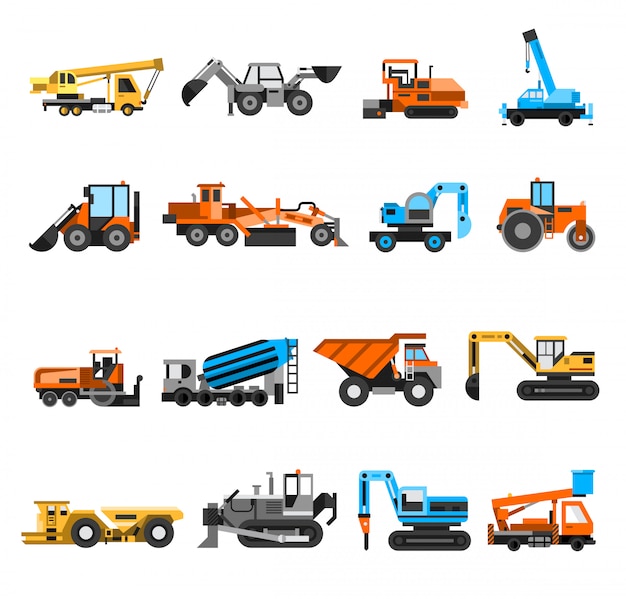 Vecteur gratuit jeu d'icônes de machines de construction