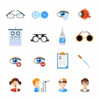 Vecteur gratuit jeu d'icônes d'ophtalmologie