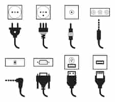 Vecteur gratuit jeu d'icônes de prise électrique et de prise.