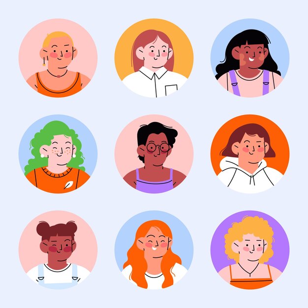 Jeu d'icônes de profil dessinés à la main