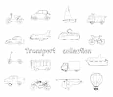 Vecteur gratuit jeu d'icônes de transport doodle