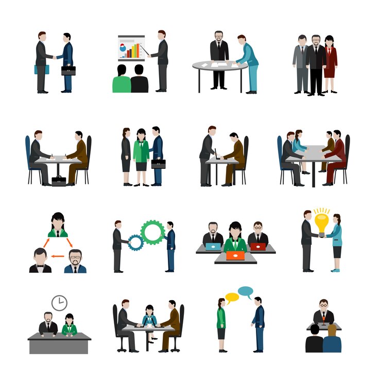 Vecteur gratuit jeu d&#39;icônes de travail d&#39;équipe