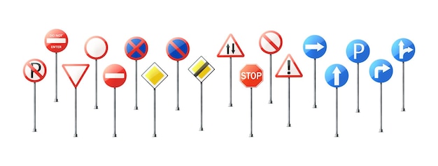 Vecteur gratuit jeu d'icônes vectorielles réalistes collection de panneaux de signalisation routière