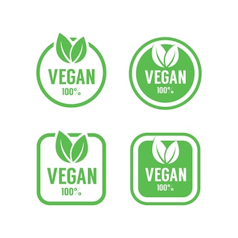 Jeu d'icônes végétaliennes bio ecology logos organiques et étiquette d'étiquette d'icône icône de feuille verte