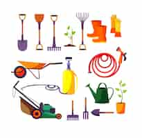 Vecteur gratuit jeu d'illustrations outils de jardinage