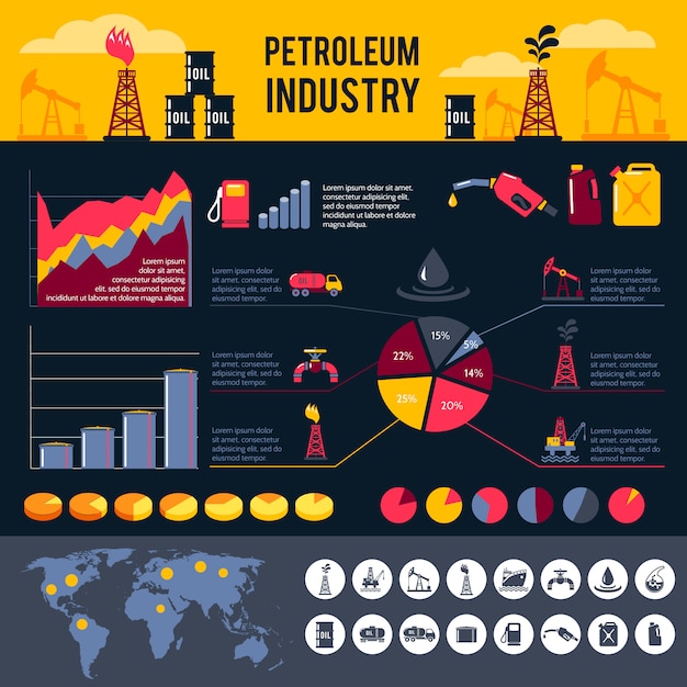 Vecteur gratuit jeu d'infographie de pétrole