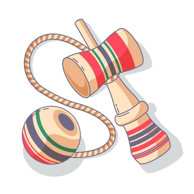 Vecteur gratuit jeu de kendama en bois dessiné à la main