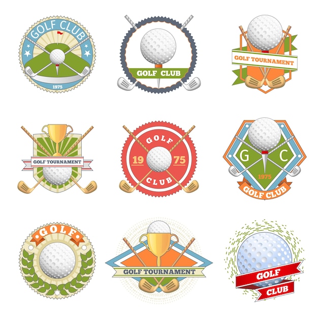 Vecteur gratuit jeu de logo de club de golf. étiquettes et badges de golf. concours ou jeu de logotype, symbole de tournoi,