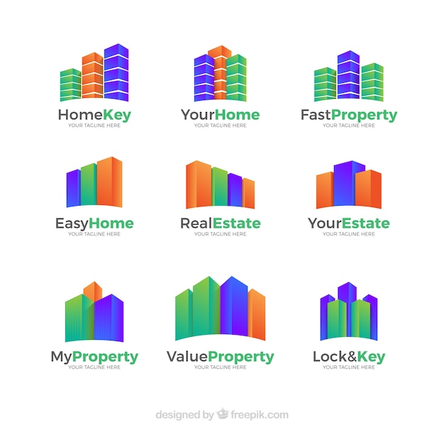 Vecteur gratuit jeu de logo immobilier coloré